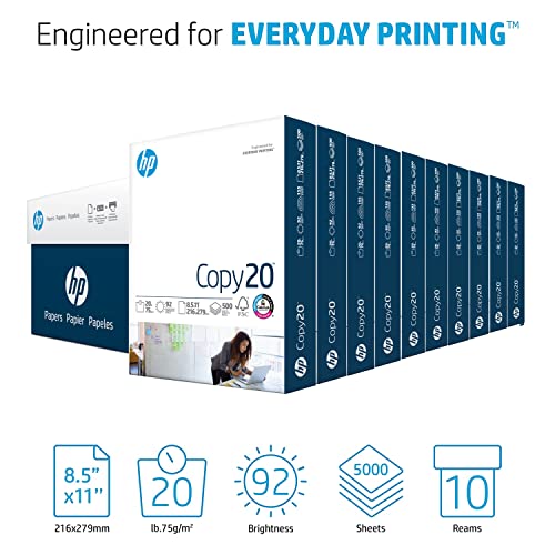 HP Papers 8.5 x 11 Paper Copy 20 lb 10 Reams - 5,000 Sheets 92 Bright FSC Certified 200230C