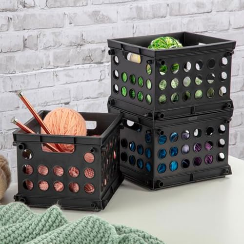 Sterilite Mini Crate, Stackable Storage Bin with Handles, Black, 36-Pack