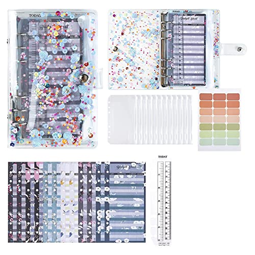 QERTYHKK A6 Binder PVC Notebook Budget Cash Envelopes System Planner Organizer with Zipper Pockets, Sheets, and Labels