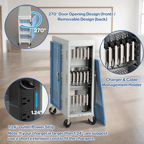 POCHAR Fully Assembled 18-Device Mobile Charging Cart for Chromebooks, Gray