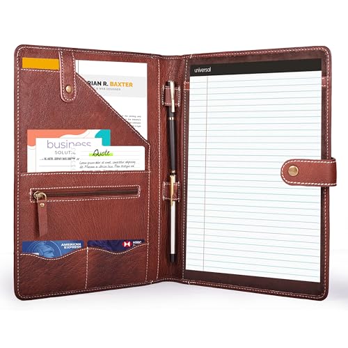 DHAMPOOH Genuine Leather Portfolio – Red Brown Professional Organizer & Resume Folder, Antique Leather Business Document Padfolio with Writing Pad, Ideal Gift for Men & Women