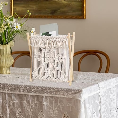 HGIYA Basket Storage Box Kitchen Macrame Book Rack,Boho Home,Standing For Books,Newspaper,Multi-Functional Standing Rack