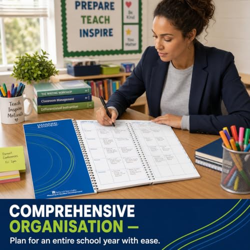 Casafoyer Teacher Lesson Plan Book, Wire-O Bound, 8 Subjects, PolyIce Cover, 9-1/4 x 12-1/4 in, Green/Blue, Lesson Planner Book for Teachers, Case of 2