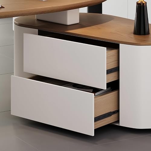 LINKIO Home Office Desks Solid Wood Special-Shaped Boss Office Work Desk, Storage Desk with Side Cabinets, Suitable for Business and Home Computer Table Desk(220x75x75cm)