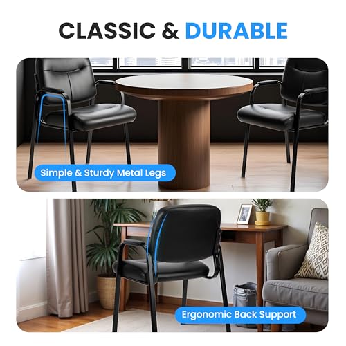 Simple Deluxe Leather Guest Chair with Padded Arm, Waiting Room Chairs Stationary Rest for Reception Area Conference Room Lobby Home Computer Desk Bedroom Elderly, 2 Pack