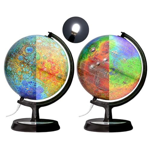 Mapsoft Guide Illuminated Topography Moon/Mars 2 Globe Set, 24cm/9.5", 2MRTI-24