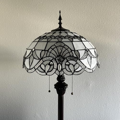 enjoy decor lamps White Stained Glass Floor Lamp Baroque Style Metal Base LED Bulbs Included for Living Room Bedroom 16" D*16" W*64" H