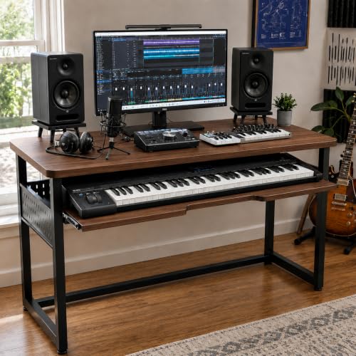 Pddolw Music Studio Desk Piano Desk with Keyboard Tray