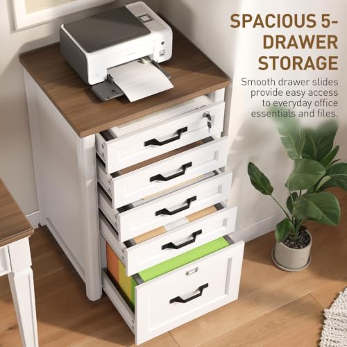 RALGEND Farmhouse 5 Drawer File Cabinet Set of 2, Wooden Filing Cabinet