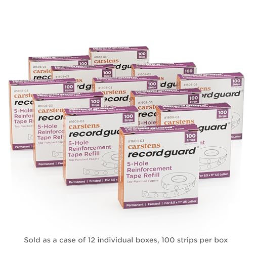 Record Guard Hole Reinforcement Tape Refill, 100 Strips Per Pack, Box of 12