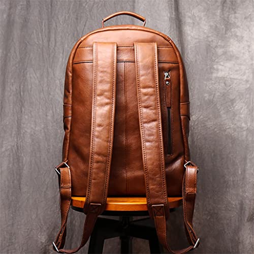 AODFDSJH Genuine Leather Men Backpack 14 Inch Laptop Travel School Male Brown Cowhide