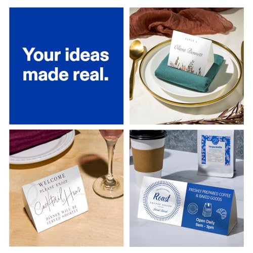 Avery Printable Rectangle Table Tent Cards, 3-3/8" x 3-11/16", Glossy White, Sure Feed Technology, Print-To-The-Edge Capability, Laser/Inkjet Compatible, 100 Total, Ideal for Packaging, & Displays