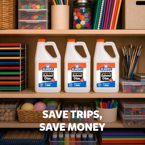 Elmer's White Liquid School Glue, 1 Gallon 2 Count, Washable, #1 Teacher Brand - Arts & Crafts, Great for Making Slime