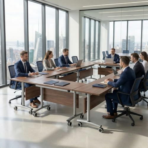 2Pack Commercial Folding Conference Room Tables,Modern Meeting Tables,Mobile Training Table with Wheels,Flip Top Rolling Seminar Meeting Table for Training Center,Meeting,Classroom,Office