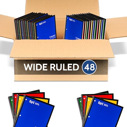 EPI Spiral Notebook | Wide - 70 Sheets, Durable Spiral Binding | 10.5 x 8 in | Classroom Supplies | School, Office, Note Taking, Journaling - 48 Pack