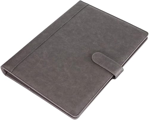 HFZJYSHN Portfolio Binder Conference Folder A4 Men's and Women's Leather Business Folder Professional Vegan Leather Combination with Document Bag Calculator Notepad Pen Pockets for Office Work(Gray)