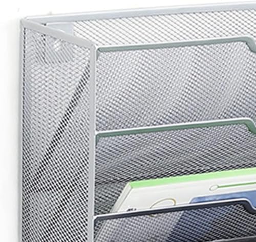 DOIBG 5 Tier Vertical Wall File Organizer Metal Mesh Wall Mount Hanging File Holder with Hanging Hole Paper Document Magazine Rack for Office Home School, Silver