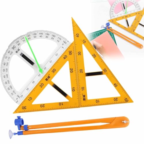 MTTXY Magnetic Geometry 4 Piece Set, Large Math Ruler Set Educational Material, Includes Compass, Triangle, and Ruler for Classroom Blackboard Office