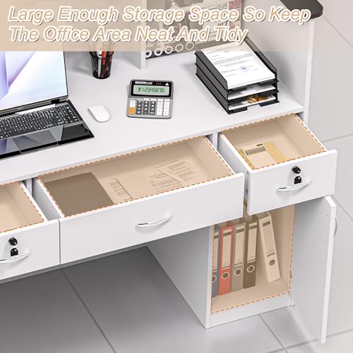 AHB Reception Desk with LED Light, Modern Front Desk with Counter, 50 Inch Retail Counter with Lockable Drawers for Office,Beauty Salon,Lobby,Checkout,Clinic, Retail,Reception Room