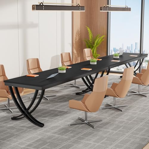 Tribesigns 6.5FT Conference Table for 6-8 People, 78 inch Long Rectangular Seminar Table with Strong Metal Frame, Business Furniture Boardroom Desk for Office Meeting Conference Room (1PC, Black)