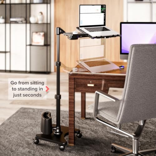 LEVO G2 Deluxe Rolling Laptop Stand, Height-Adjustable Desk with Mouse Tray