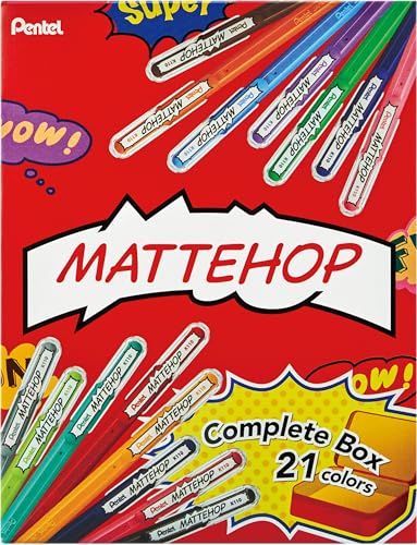 Pentel MATTEHOP Color Gel Pen Set, 1.0 mm, 21 Colors, Metal Box (K110-V21ST)
