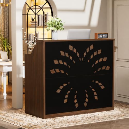 Beuiosda 46.5'' Small Reception Desk with Counter and Rolling Storage Cart