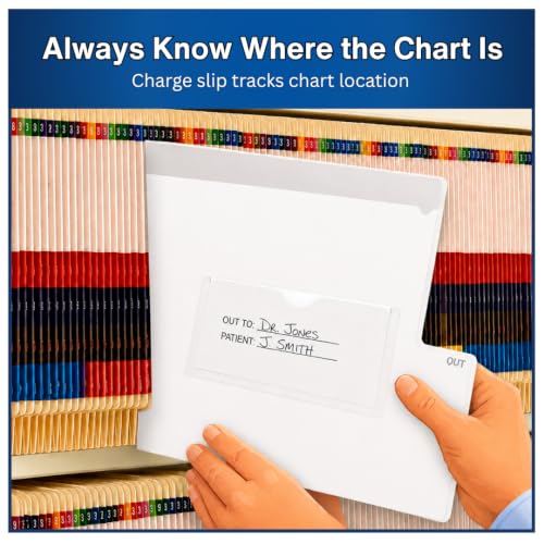 Doctor Stuff - Short Tab Vinyl Outguides, Full Front Pocket, Bottom Charge Out Slip Pocket, Plastic File Folder, Legal Size 9" x 16", White, 50/Box