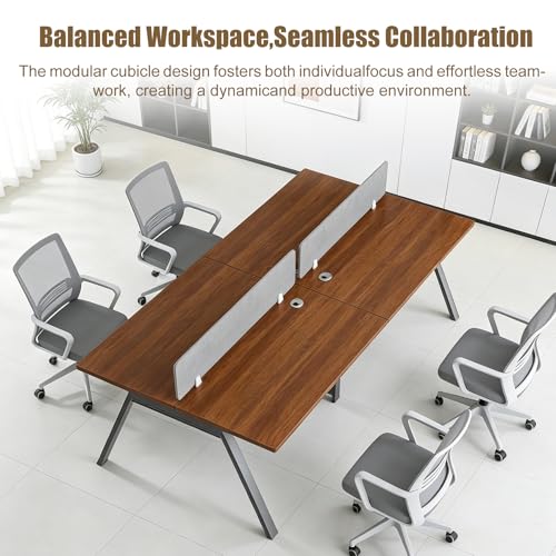 CUFEFi 4-Person Office Cubicle Desk,Office Cubicle Workstation with Privacy Panels & Cable Management,Collaborative Staff Desk with Mute Dividers,Durable Computer Table for Home, Office (Walnut)