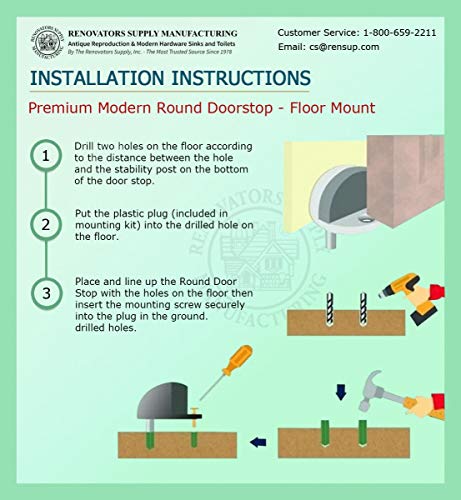 Renovators Supply Manufacturing Oil Rubbed Bronze Solid Brass Door Stop Bumper Floor Mount 1.65" Dia. Dome Style Adjustable Height Rubber Stopper Bumper for Absorbing Shock with Hardware Pack of 12