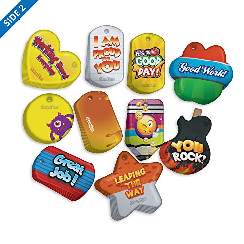Encourage & Recognize Positive Student Behavior Brag Tag Value Pack: 250 Tags (25 Tags for Each Shape) + 75 Hypoallergenic, USA-Made, 24" Aluminum Safety Chains