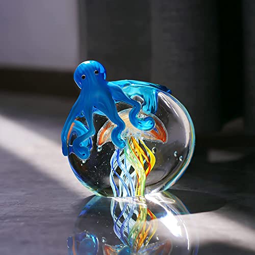 Colorful Octopus and Jellyfish Collectible Figurines Handmade Glass Paperweight Ornament Sea Animal Artwork Sculpture Home