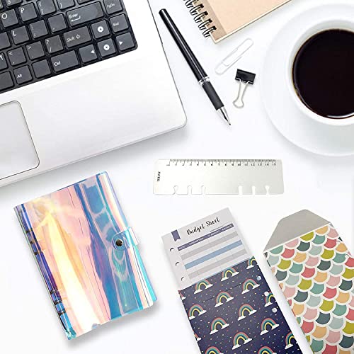 ONMYJFD 28 Pieces PVC Binder Budget Cover Cash Envelopes System with 12 Budget Envelopes 12 Budget Stickers Sheets 1 Ruler and 24 Labels