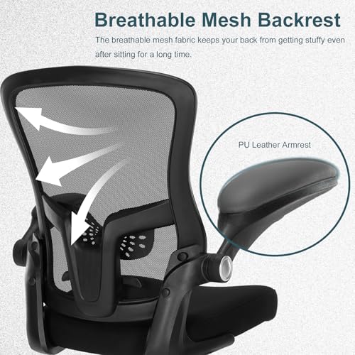 Luckyear Ergonomic Drafting Chair – Tall Office Chair for Standing Desk, Adjustable Height Mesh Chair with Footrest and Flip-Up Arms, Counter Stool, Black