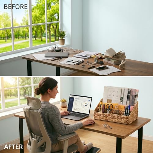 Boershun Desk Organizer – Countertop Mail Organizer, Magazine Holder, Boho Decor Water Hyacinth Desk Mail Holder for Home Office, Farmhouse, 12.6" L x 6.7" W x 6.3" H