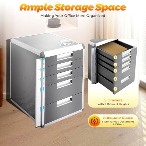 GUDBYWXB File Cabinet Lateral Storage Office Storage File Cabinet, with 5 Drawer, Desktop Filing Cabinet, with Lock, for Teachers, Students, Offices, Etc