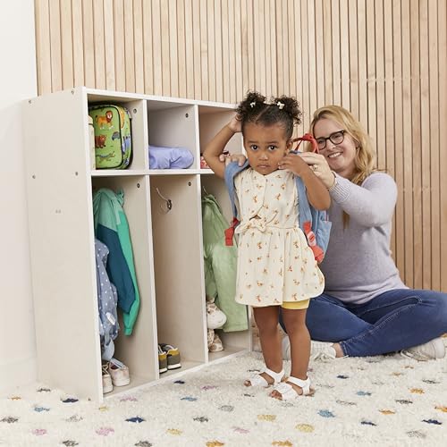 ECR4Kids Streamline 3-Section Toddler Coat Locker with Cubby Storage, Kids Furniture, White Wash