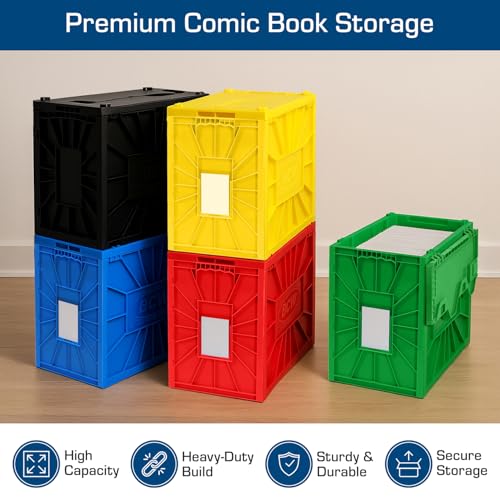 BCW Short Comic Book Bin, Holds 150 Comics Each, Assorted Colors, 5 Pack