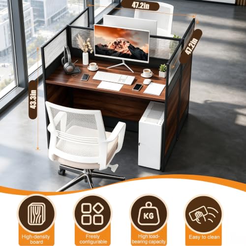 CUFEFi 2-Person Office Cubicle Desk,Office Cubicle Workstation with Privacy Panels & Cable Management,Collaborative Staff Desk with Mute Dividers,Durable Computer Table for Home, Office (Walnut Gray)