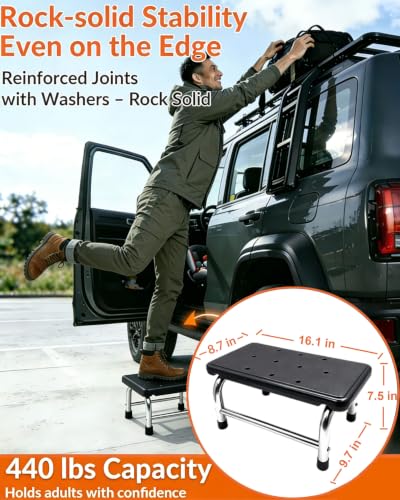 Step Stool 440 lbs Heavy Duty, Non-Slip Stainless Steel Single Platform for Adults - Lightweight Portable Foot Stool for Kitchen Bathroom Bedroom RV Home Office