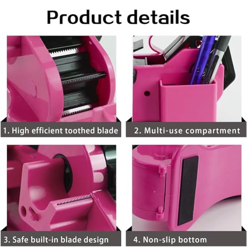 3pcs Portable Tape Dispenser, Clear Tape Cutter, Multi-Roll Storage Slot,Cutting: 46 mm, for Office School and Warehouse (Purple)