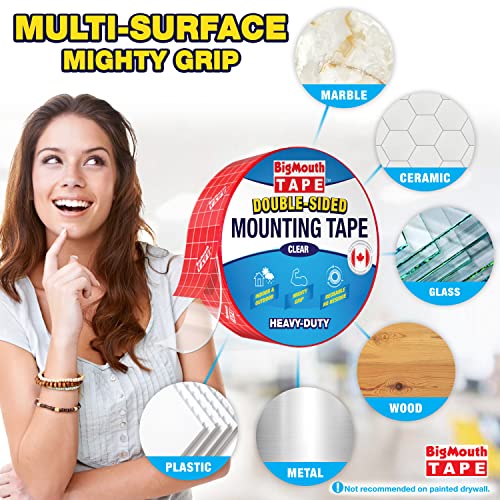 BigMouth Tape - 6 Rolls Double Sided Tape Heavy Duty, 1/2-inch x 1800-Inch, Picture Hanging Strips, Carpet Tape, Two Sided Mounting, for Posters, Walls, Nano, Removable