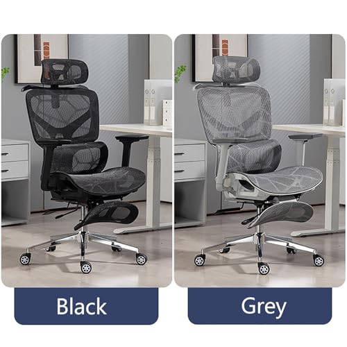 QOYBGJDD Ergonomic Office Chair, Mesh Office Chair with Footrest Headrest and Lumbar Support, Comfy Office Chair with 3D Adjustable Armrest, Tilt Function High Backrest Swivel Chairs(Black)