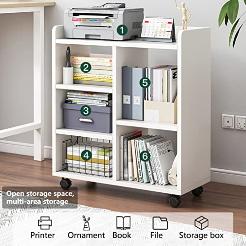 yoakaiax File Cabinet, Vertical File Cabinets 360 Degree Pulley Multi Compartments Heightening Design Mobile Lateral Filing Cabinet Printer Stand with Open Storage Shelves for Home Office (white)