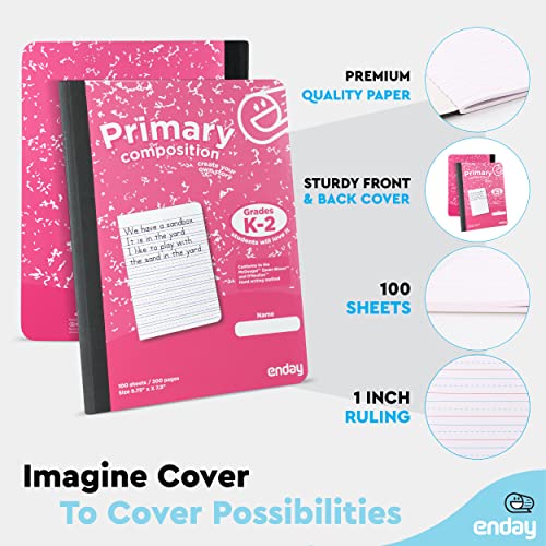 Enday Primary Composition Notebook Grades K-2 (48 Pack) Assorted Colors, 100 Sheets per Notebook, Primary Ruled Composition Book, Primary Composition Notebook for Kids, Kindergarten Notebook