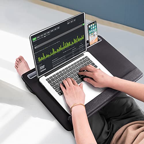 Extra Large Lap Laptop Desk - Full PU Material Mouse Pad Gaming Tray - Portable LapDesk with Phone Holder & Wrist Rest for Notebook, MacBook, Tablet, Bed, Sofa(Black, Fit Up 17.3-in Laptops)