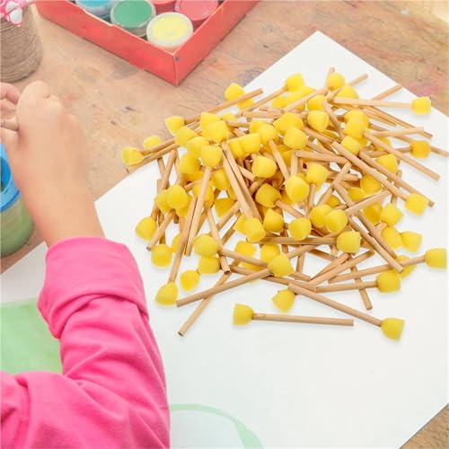 Foam Paintbrushes 200 Pcs Round Foam Brush Set Wooden Handle Smooth Paint Sponges DIY Art and Craft