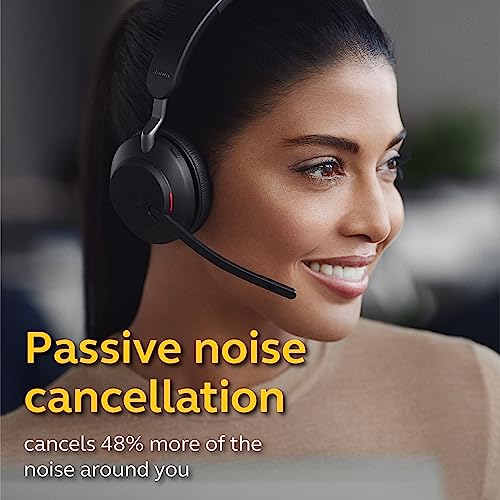 Jabra Evolve2 65 UC Wireless Headphones with Link380a, Stereo, Black – Wireless Bluetooth Headset for Calls and Music, 37 Hours of Battery Life, Passive Noise Cancelling Headphones