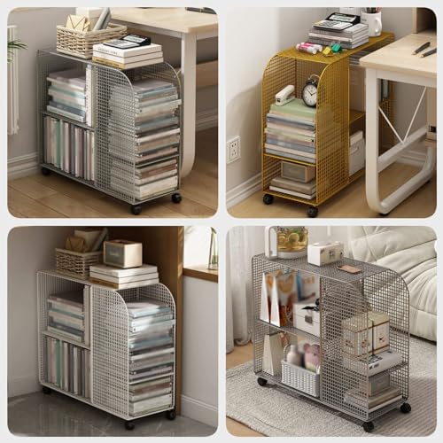 Rolling Book Cart with Wheels, 3 Tier Large Capacity Movable Bookshelf Organizer Rack, Strong Load-Bearing Capacity, Movable Metal Storage Rack for Home Office School(Black)