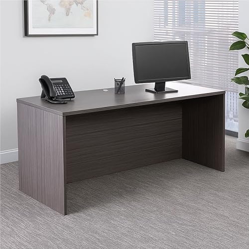 Benzara Jeny 71 Inch Office Credenza Shell with Modesty Panel, Mocha Brown